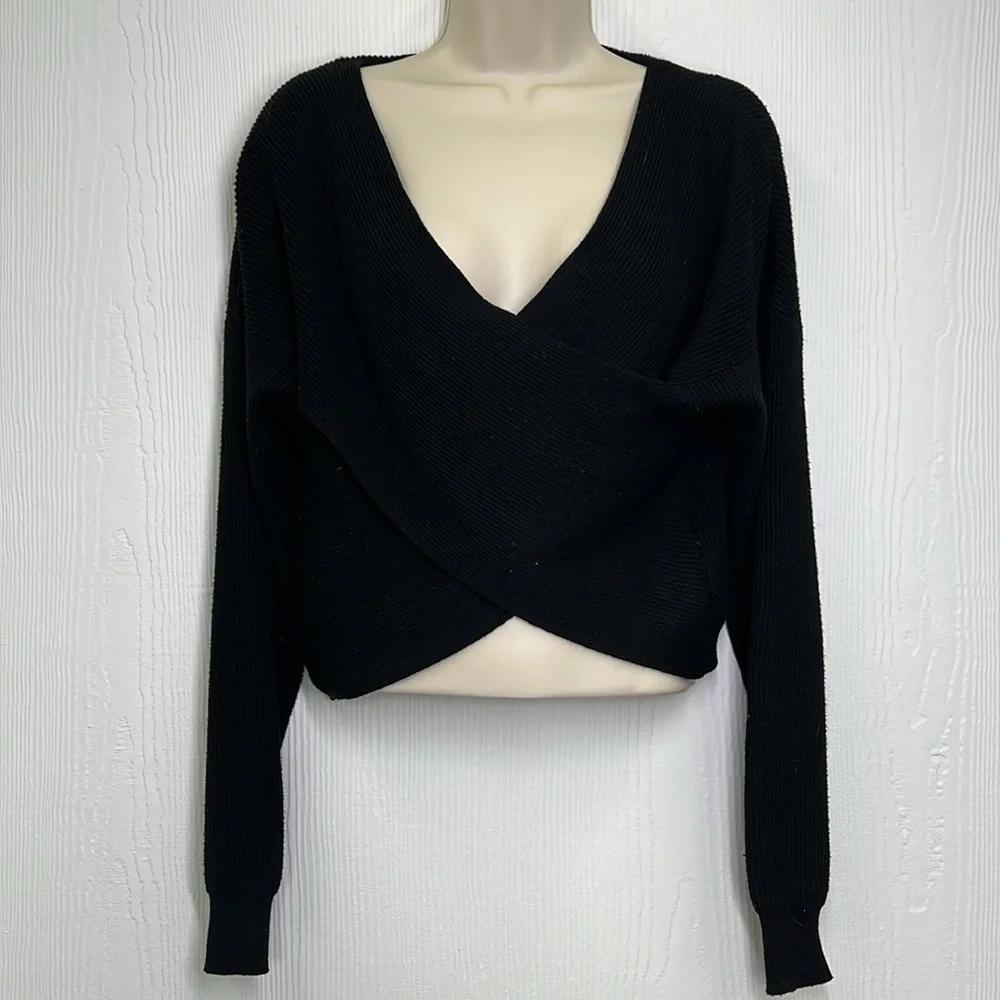Zara - Black Chunky Knit Twisted Front Lightweight Long Sleeve Sweater Size Sm